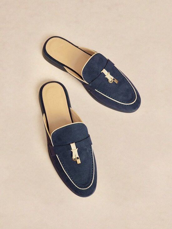 Shoes - Blue Casual Women's Faux Suede Flat Mules